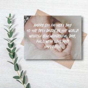 modern chic Happy 1st father's day photo stylish Holiday Postcard