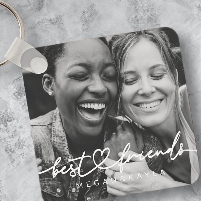Modern Chic Heart Best Friends Besties BFF Photo Key Ring (Creator Uploaded)