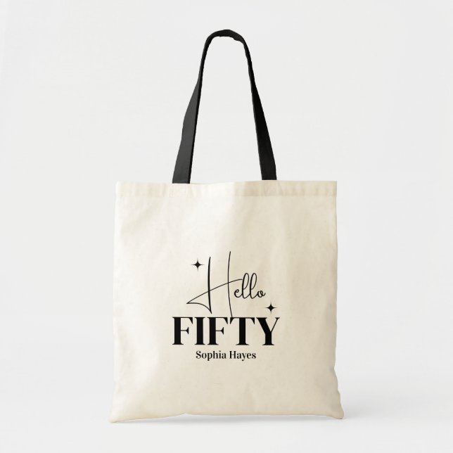 Modern Chic Hello Fifty 50th Birthday Custom Tote Bag (Front)