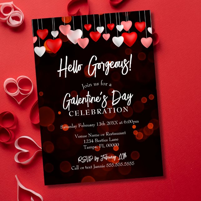 Modern Chic Hello Gorgeous Galentine's Day Party Invitation (Creator Uploaded)