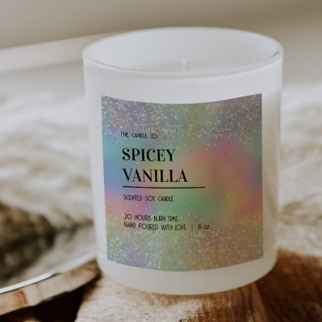 Modern Chic Holographic Glitter Soy Candle Label (Creator Uploaded)