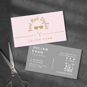 Modern Chic Icon Blush Pink & Gold Hair Stylist Business Card