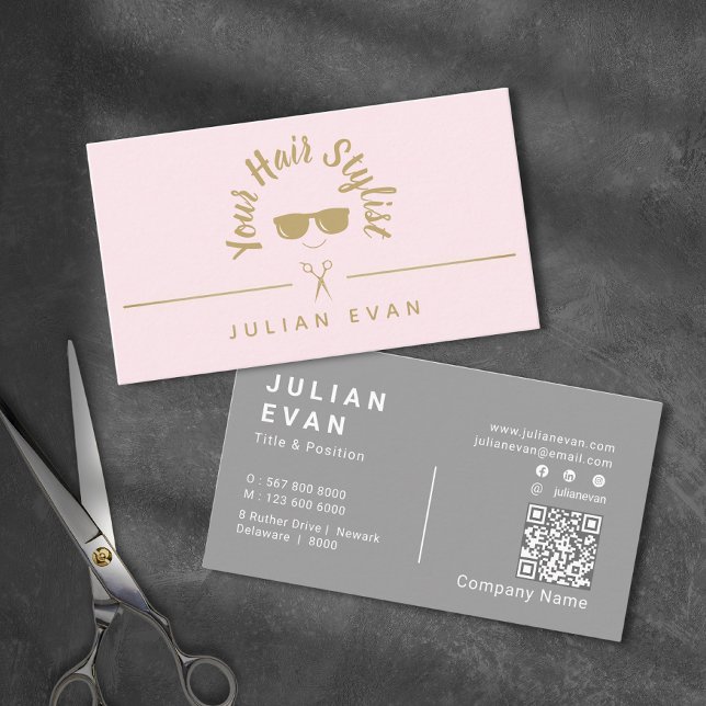 Modern Chic Icon Blush Pink & Gold Hair Stylist Business Card (Modern Chic Icon Blush Pink & Gold Hair Stylist Business Card)