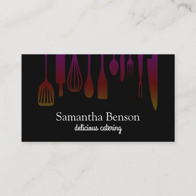 Modern Chic Kitchen Utensils Cooking and Catering Business Card (Front)