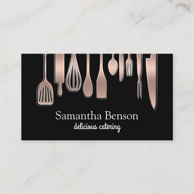 Modern Chic Kitchen Utensils Cooking and Catering Business Card (Front)