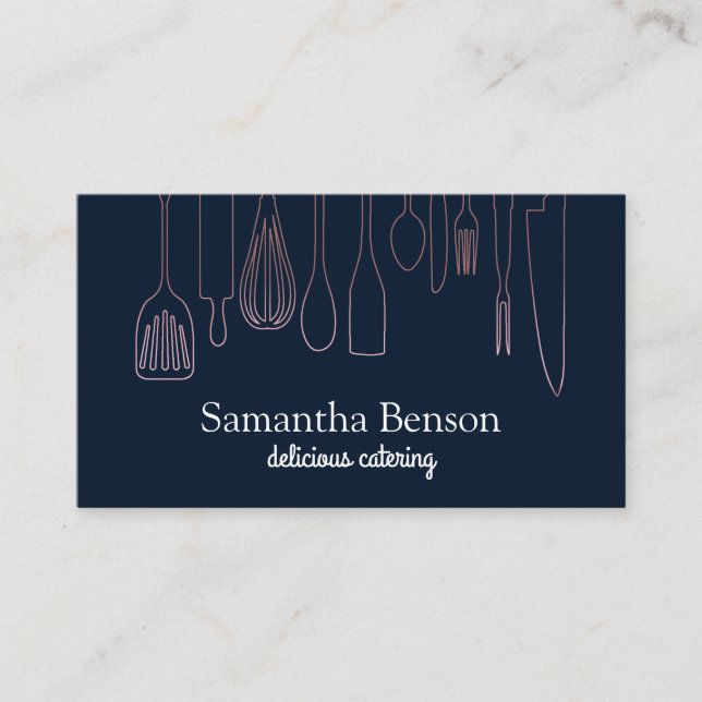 Modern Chic Kitchen Utensils Cooking and Catering Business Card (Front)