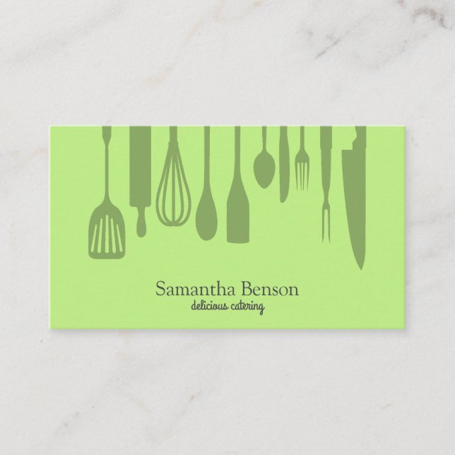 Modern Chic Kitchen Utensils Cooking and Catering Business Card (Front)