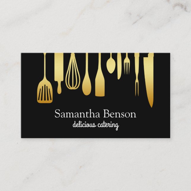 Modern Chic Kitchen Utensils Cooking and Catering Business Card (Front)