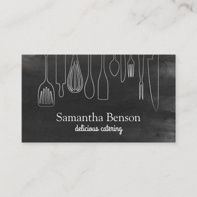 Modern Chic Kitchen Utensils Cooking and Catering Business Card (Front)