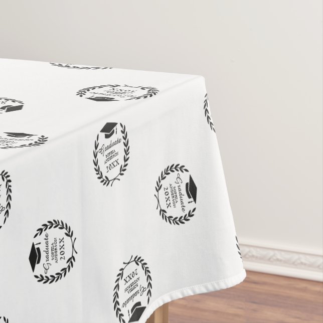 Modern Chic Laurel Wreath School Emblem Graduation Tablecloth (In Situ)