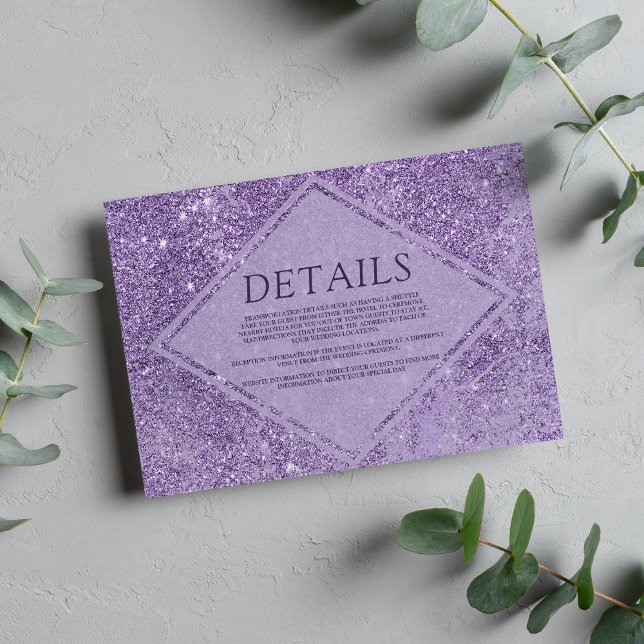 Modern chic lavender glitter marble Details Invitation (Modern chic lavender glitter marble Details)