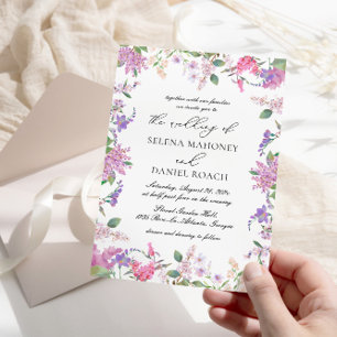 Modern Chic Lavender Purple Flowers Wedding Invitation