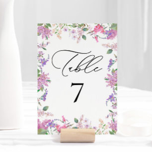 Modern Chic Lavender Purple Flowers Wedding Table Number