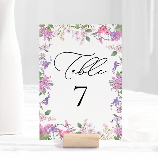 Modern Chic Lavender Purple Flowers Wedding  Table Number (Creator Uploaded)