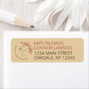 Modern Chic Leaf Monogram Wedding Return Address Label