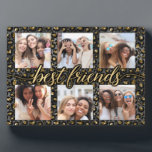Modern Chic Leopard Best Friends Photo Collage Plaque<br><div class="desc">Cute modern chic best friends photo collage with black and gold leopard glitter background features 6 photos. Perfect birthday or Christmas gift for your bestie!</div>
