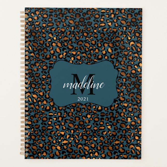 Modern Chic  Leopard Pattern Mongorammed Planner (Front)