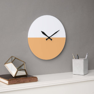 Modern Chic Light Peach Orange White Colour Block Large Clock