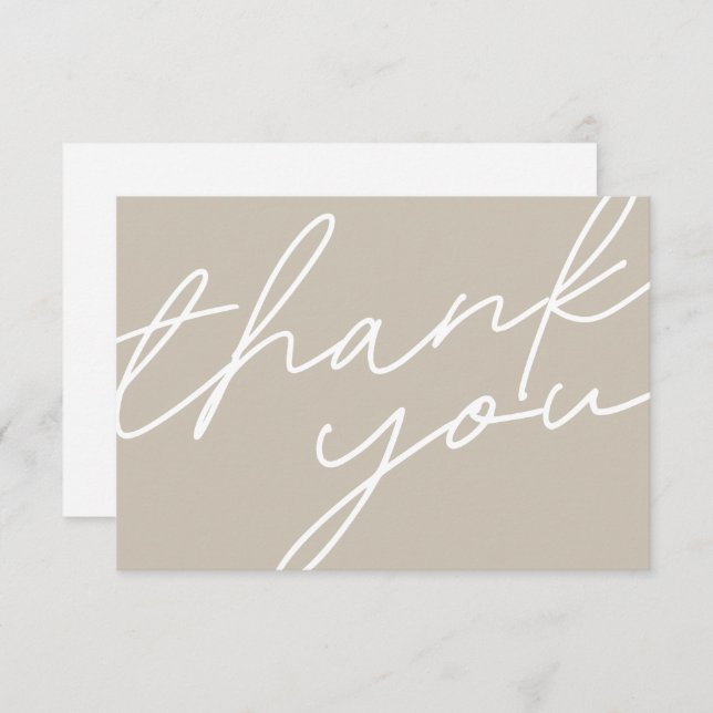 Modern Chic Light Taupe Calligraphy Script Wedding Thank You Card (Front/Back)