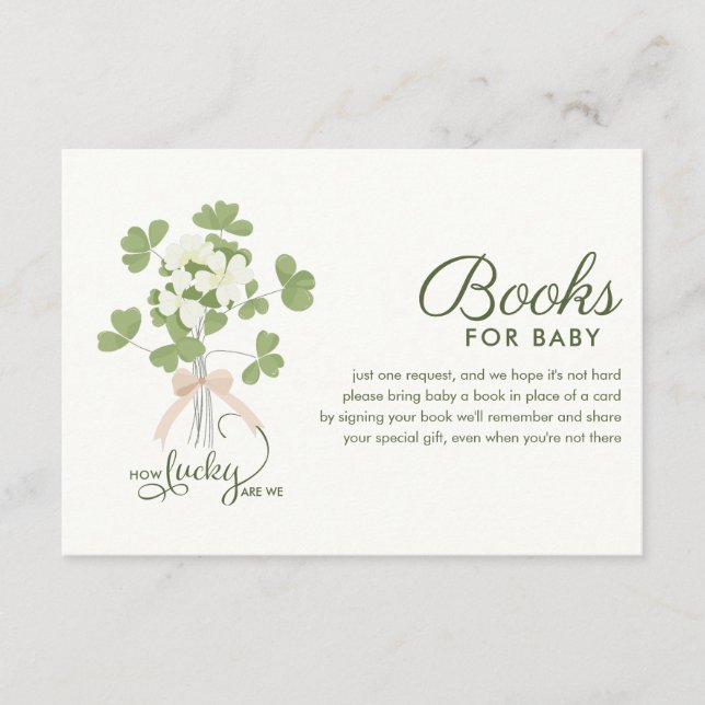 Modern Chic Lucky Shamrock with Bow baby shower Enclosure Card (Front)
