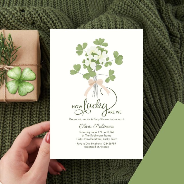 Modern Chic Lucky Shamrock with Bow baby shower Invitation (Creator Uploaded)