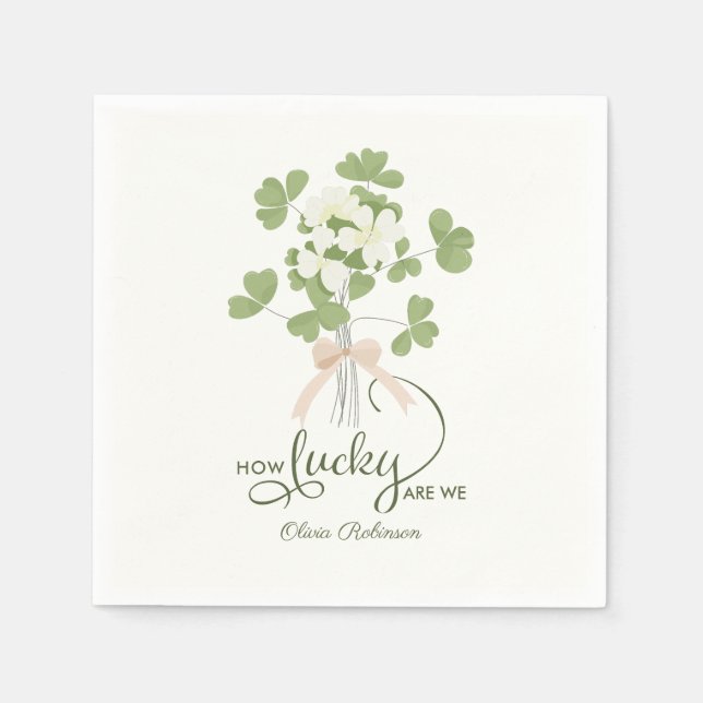 Modern Chic Lucky Shamrock with Bow baby shower Napkin (Front)