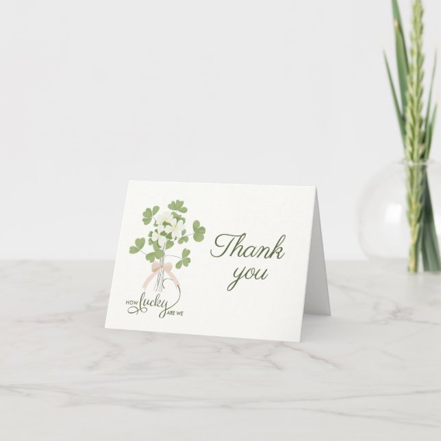 Modern Chic Lucky Shamrock with Bow baby shower Thank You Card (Front)