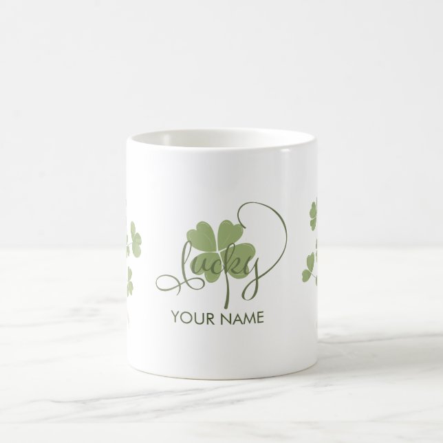 Modern Chic Lucky Shamrock with Bow   Coffee Mug (Center)