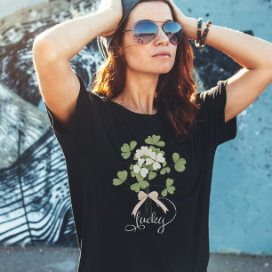 Modern Chic Lucky Shamrock with Bow Women's  T-Shirt
