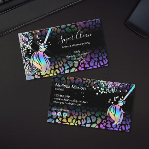 Modern Chic Maid Cleaning House Holograph Leopard Business Card