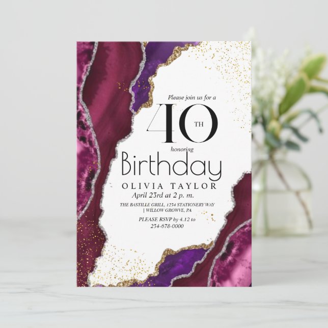  Modern Chic Marble 40th Birthday  Invitation (Standing Front)