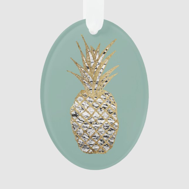 Modern Chic Marble Gold Pineapple Fruit Ornament (Front)