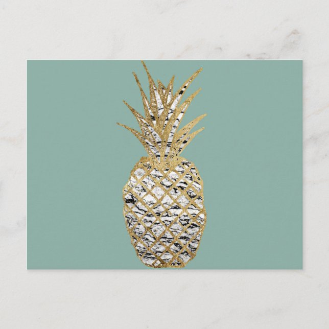 Modern Chic Marble Gold Pineapple Fruit Postcard (Front)