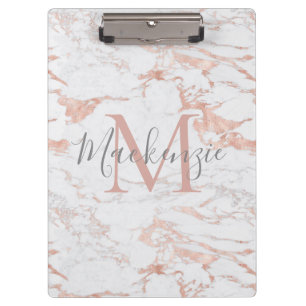 Modern Chic Marble Rose Gold Foil Monogram Clipboard