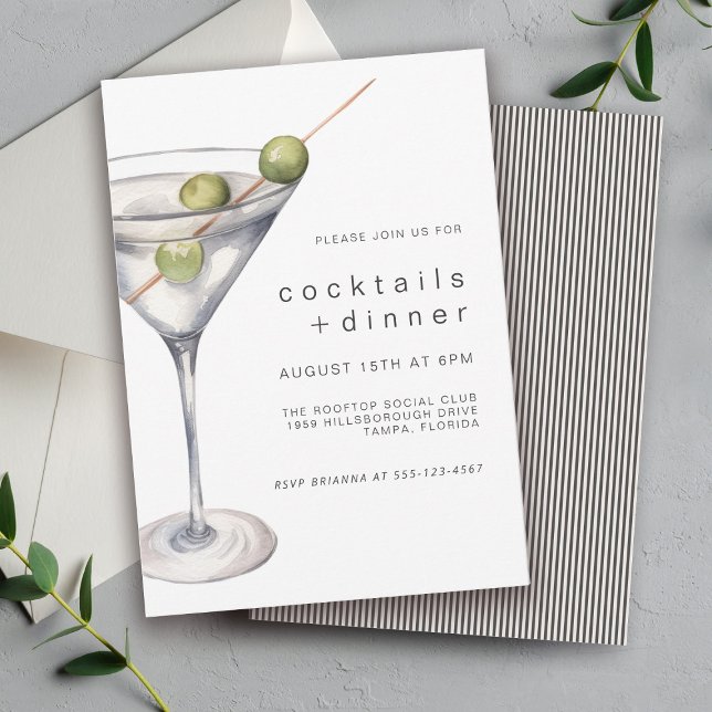 Modern Chic Martini Cocktails and Dinner Party Invitation (Available in both printed and digital download formats.)