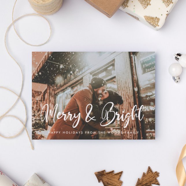 Modern Chic Merry and Bright Christmas Photo Holiday Card (Creator Uploaded)