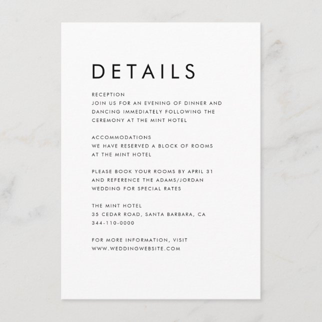 Modern Chic Minimal Details Wedding Enclosure Card (Front)