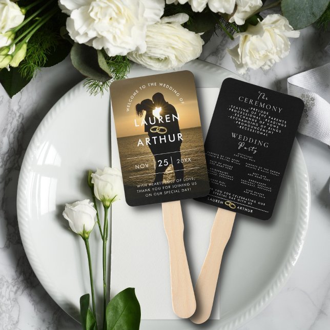 Modern Chic Minimal Photo Wedding Ceremony Program Hand Fan (Creator Uploaded)