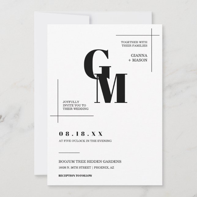 Modern Chic Minimal Wedding Monogram QR Code Photo Invitation (Front)