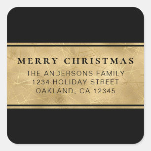 Modern Chic Minimalist Black Gold Christmas Squar Square Sticker