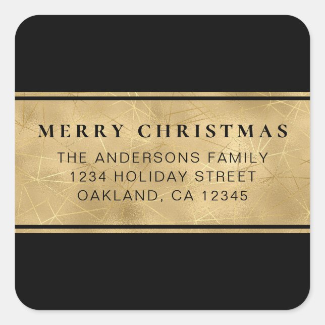 Modern Chic Minimalist Black Gold Christmas  Squar Square Sticker (Front)