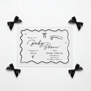 Modern Chic Minimalist Black White Bow Baby Shower Acrylic Invitations
