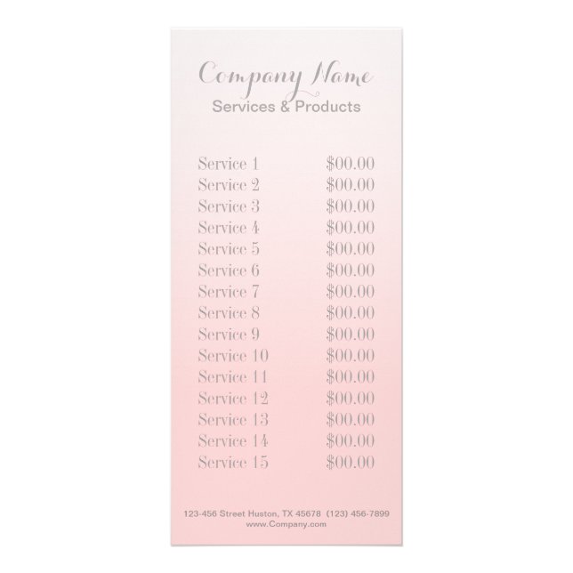 Modern Chic Minimalist Cosmetologist blush pink Rack Card (Back)