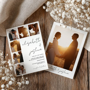 Modern Chic Minimalist Names 7-Photo Grid Wedding  Invitation