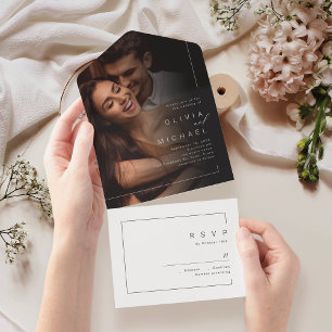 Modern chic minimalist photo wedding all in one in invitation
