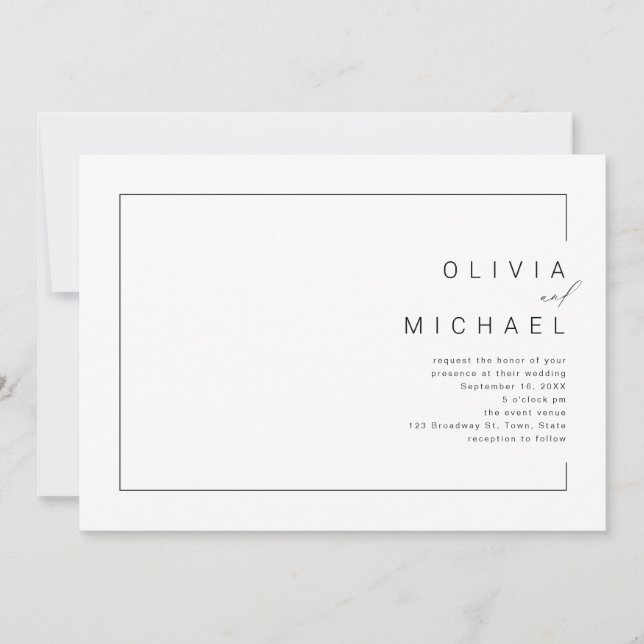 Modern chic minimalist photo wedding invitation (Front)