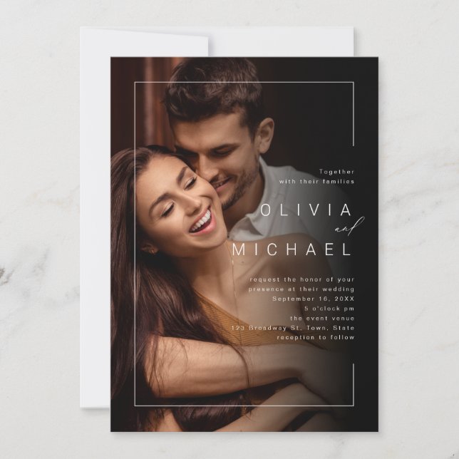 Modern chic minimalist photo wedding invitation (Front)