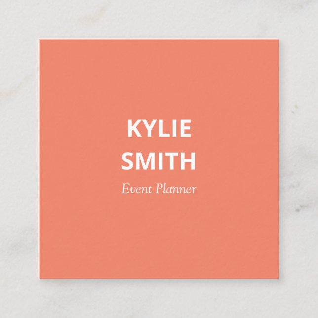 Modern Chic Minimalist Salmon Pinkish Orange Square Business Card (Front)