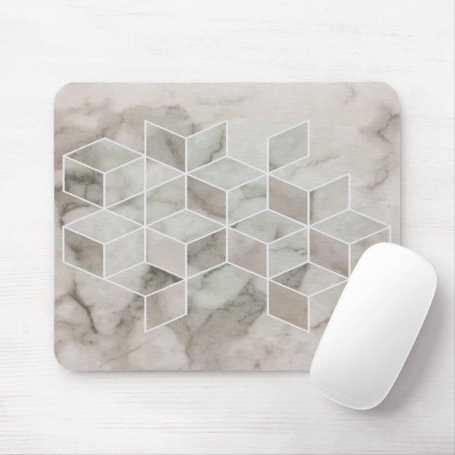 modern chic minimalist white marble geometric mouse pad (With Mouse)