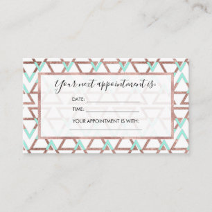 Modern Chic Mint Green Rose Gold Glitter Triangles Appointment Card